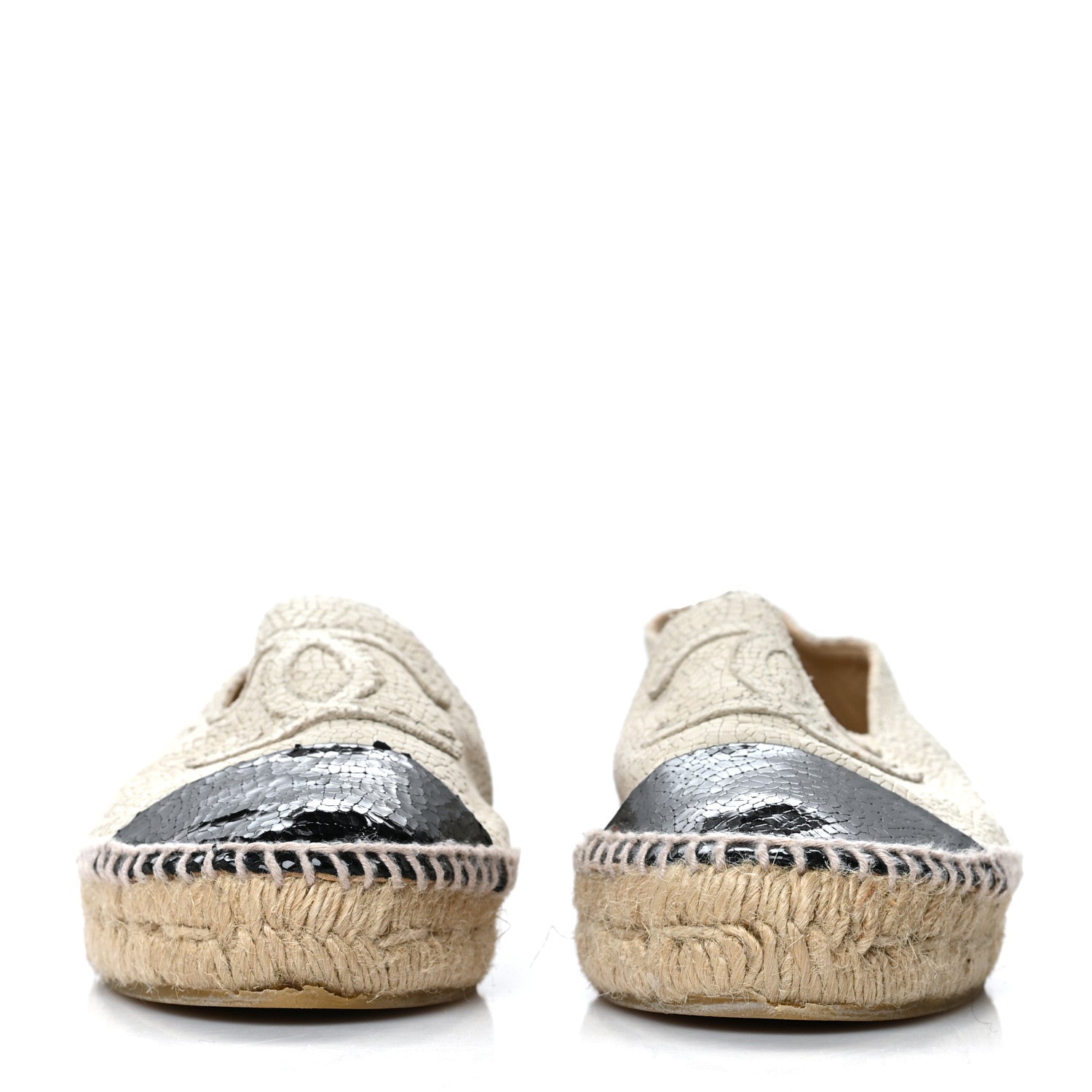 Chanel Crackled Calfskin Espadrilles 36 Light Beige Black 2 of 8