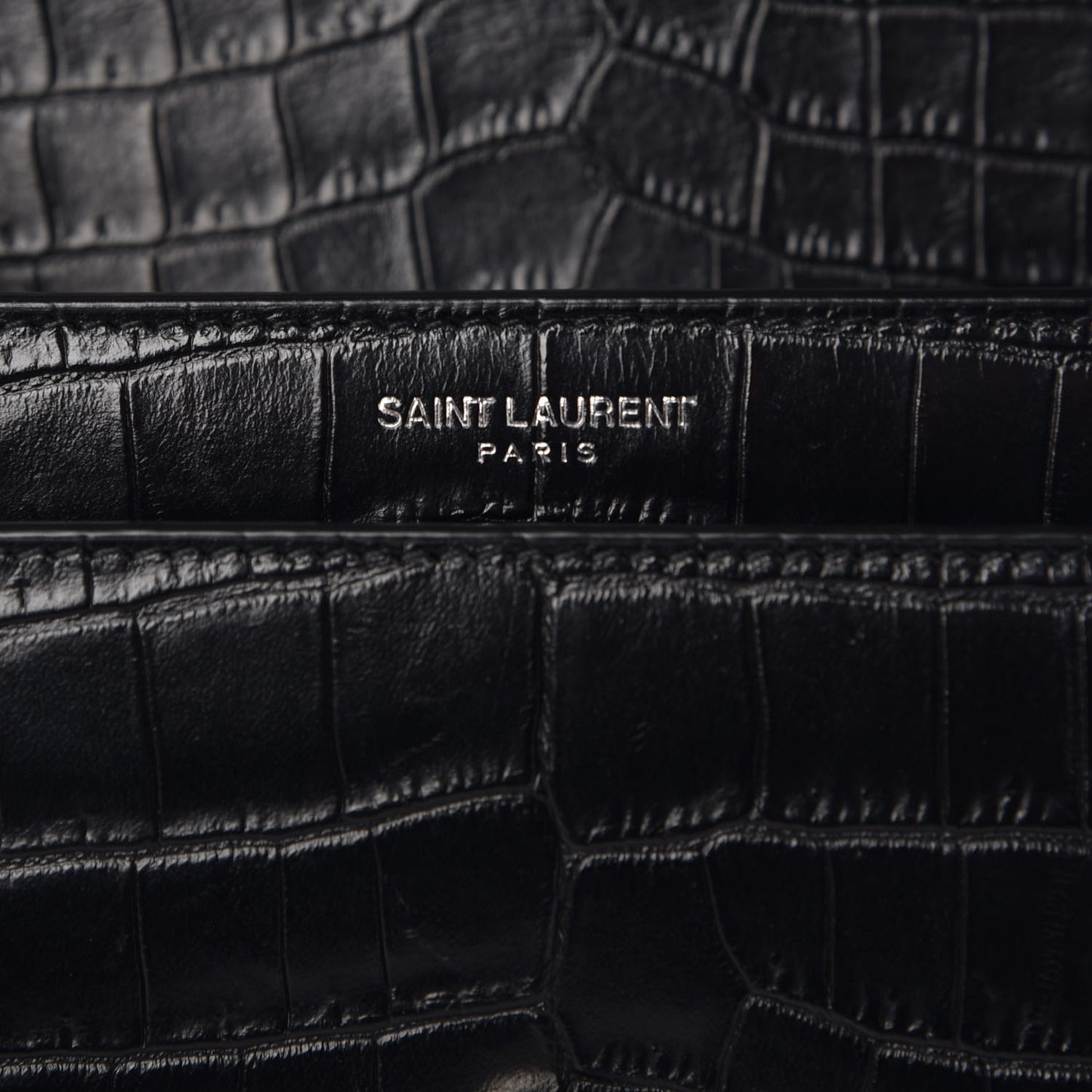 Calfskin Crocodile Embossed Medium Monogram Sunset Black