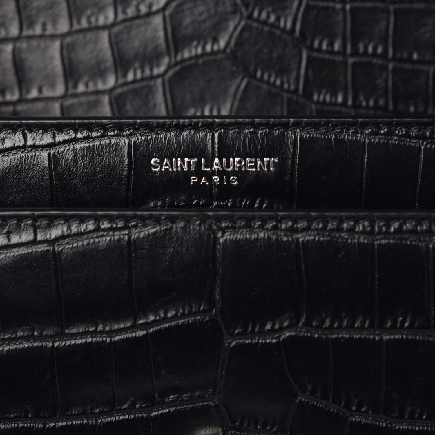 Saint Laurent Calfskin Crocodile Embossed Medium Monogram Sunset Black 6 of 9