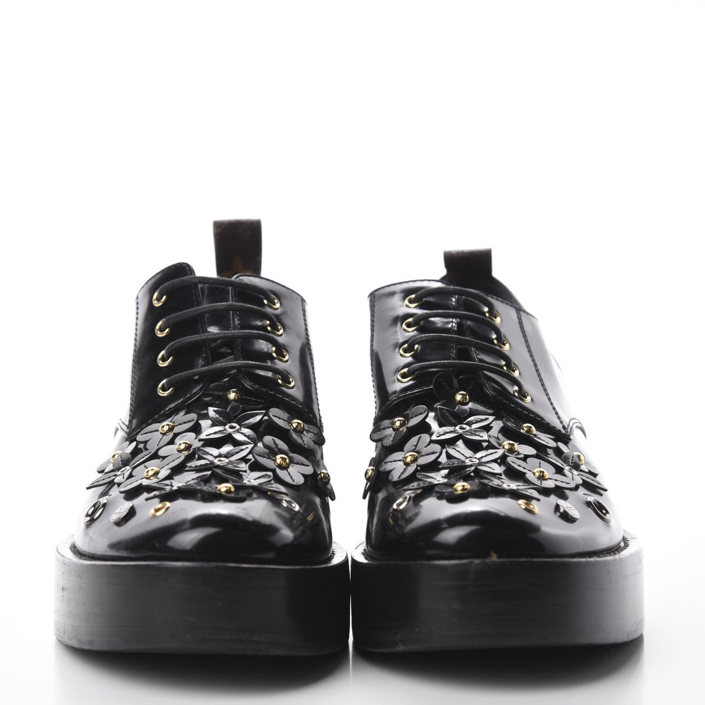 Patent Calfskin Blooms Flat Derby Platform Shoes 39 Black
