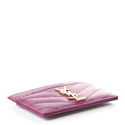 Saint Laurent Grain De Poudre Matelasse Chevron Monogram Credit Card Case Dark Grape 4 of 8