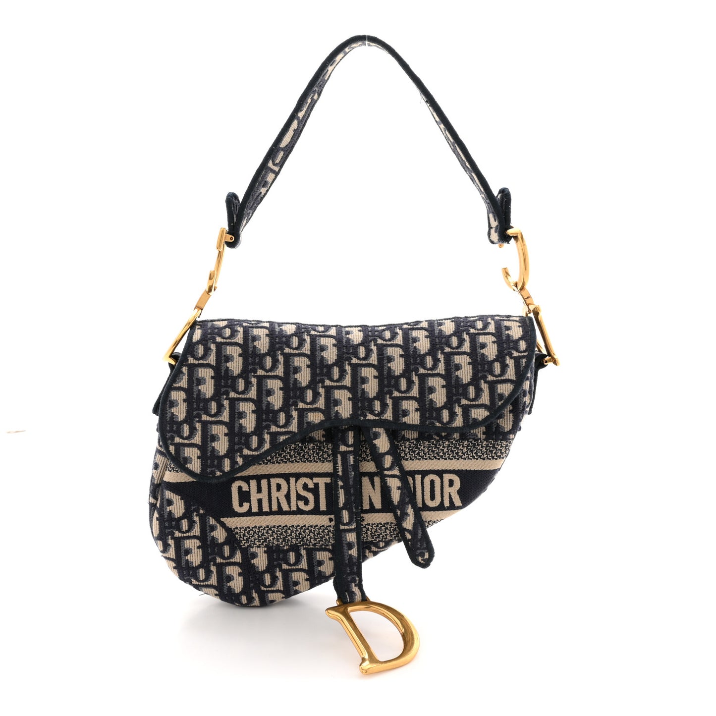 Oblique Embroidered Saddle Bag Blue