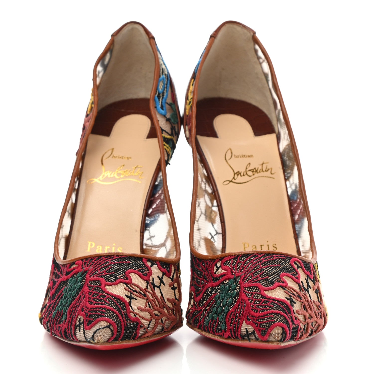 Christian Louboutin Lace Calfskin Crocodile Embossed Follies 100 Pumps 37 Cuoio Multicolor 2 of 7