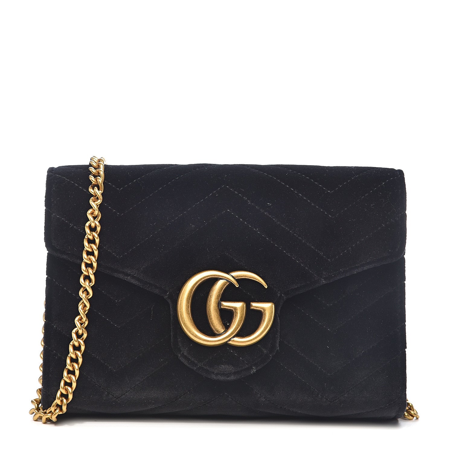 Gucci Velvet Matelasse GG Marmont Chain Wallet Black 1 of 9