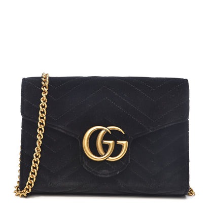 Gucci Velvet Matelasse GG Marmont Chain Wallet Black 1 of 9