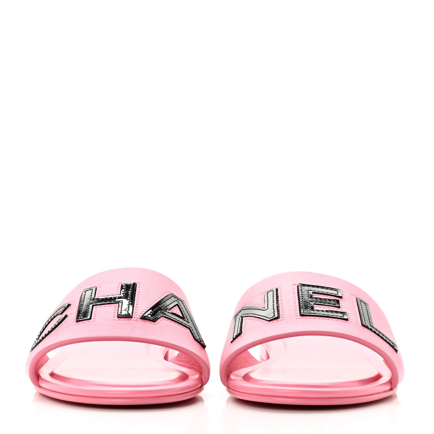 Chanel Calfskin Patent Calfskin Logo Mules 37 Pink Black 2 of 8