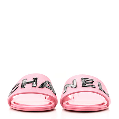 Chanel Calfskin Patent Calfskin Logo Mules 37 Pink Black 2 of 8