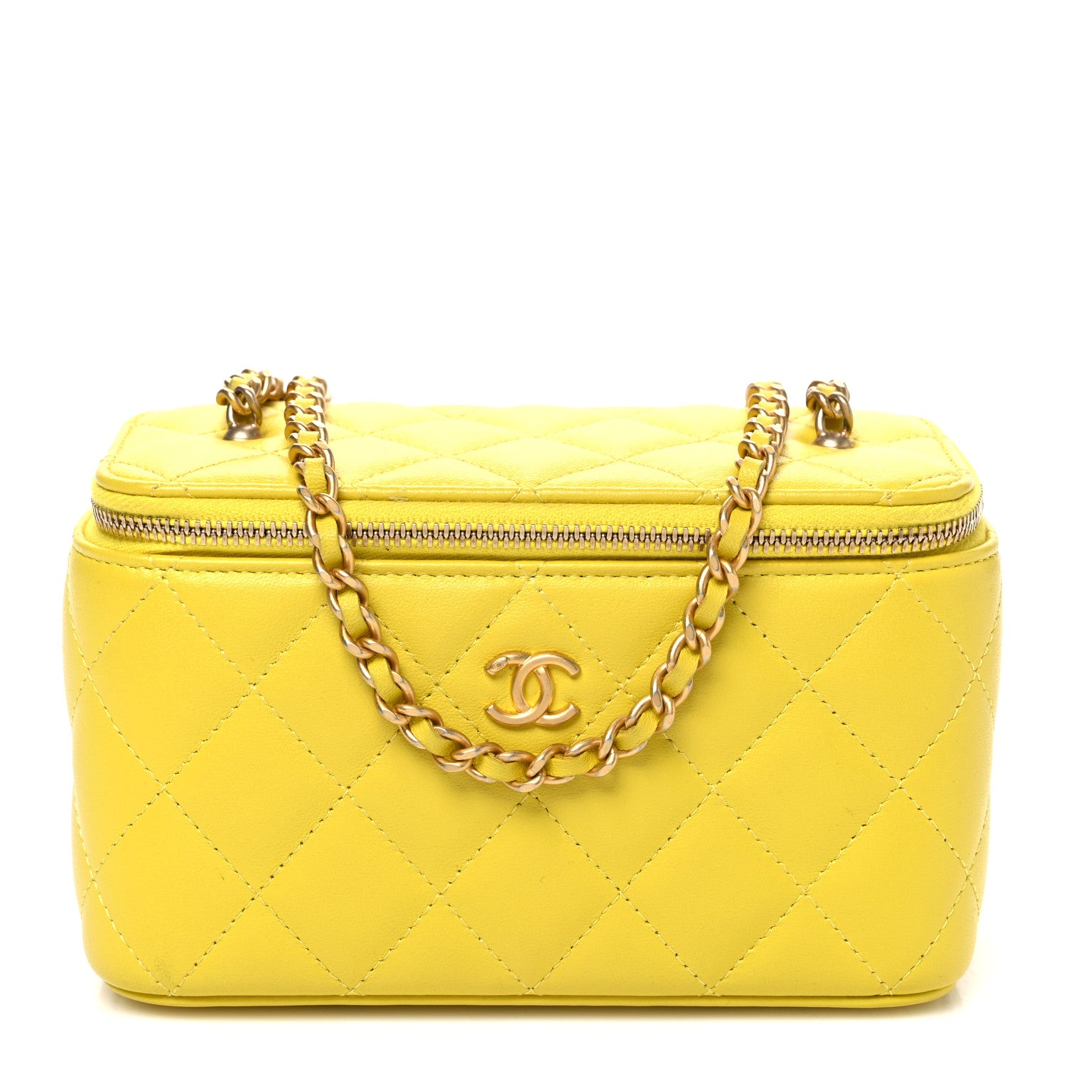 Chanel Lambskin Quilted Small Pearl Crush Vanity Case With Chain Yellow 1 of 10