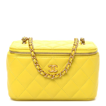 Chanel Lambskin Quilted Small Pearl Crush Vanity Case With Chain Yellow 1 of 10
