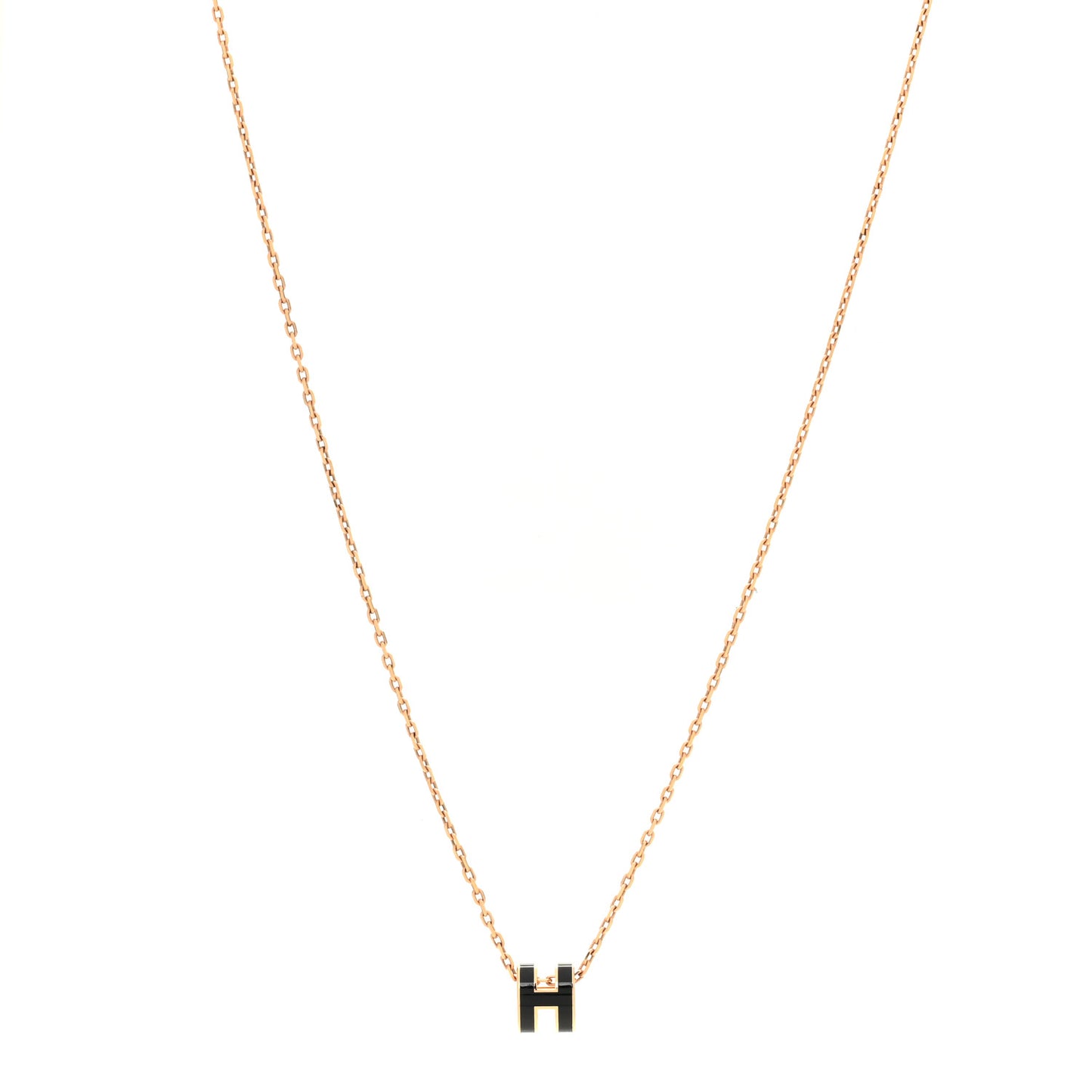 Lacquered Rose Gold Mini Pop H Pendant Necklace Black
