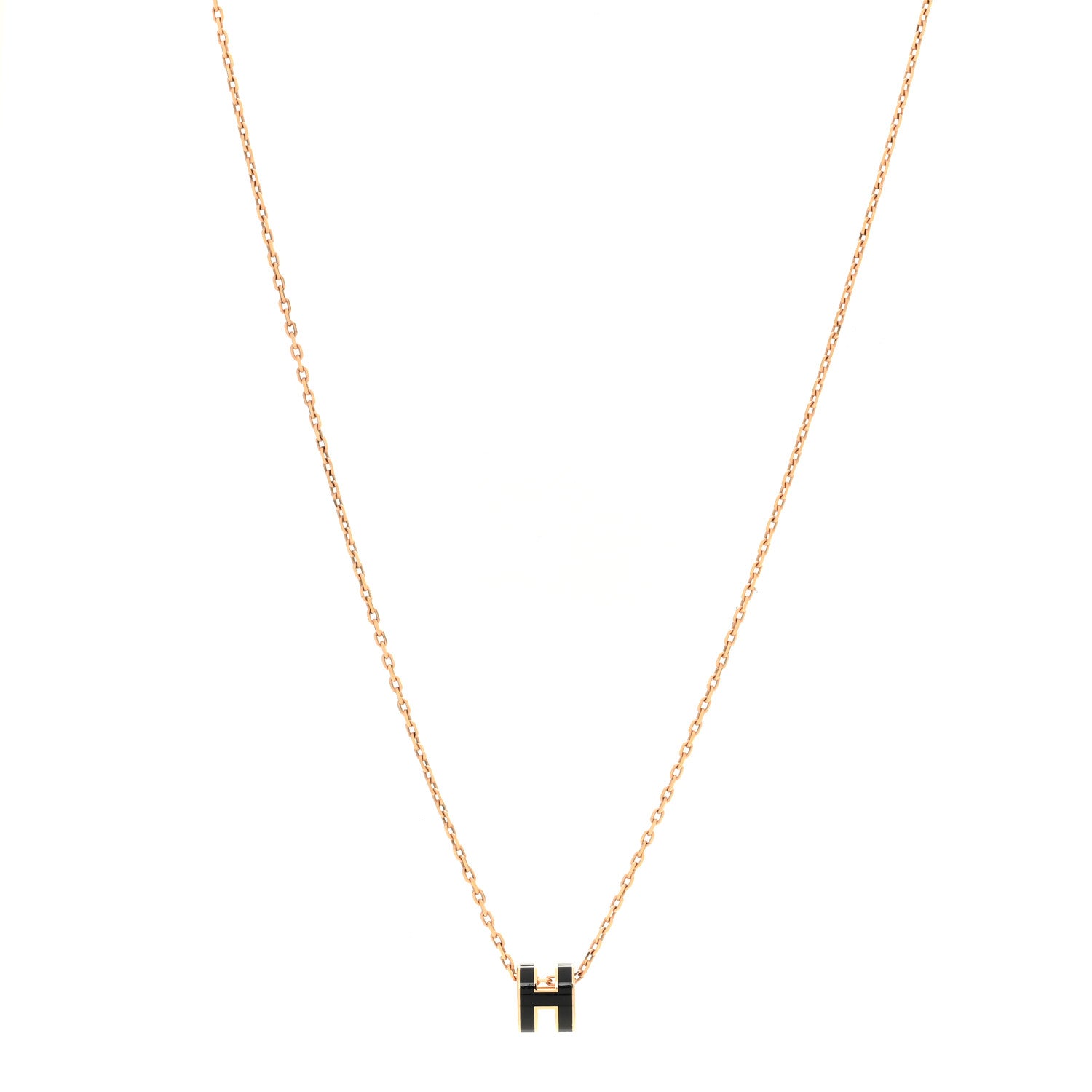 Hermes Lacquered Rose Gold Mini Pop H Pendant Necklace Black 1 of 7