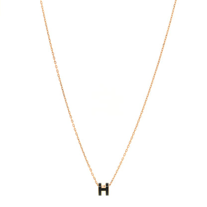 Hermes Lacquered Rose Gold Mini Pop H Pendant Necklace Black 1 of 7