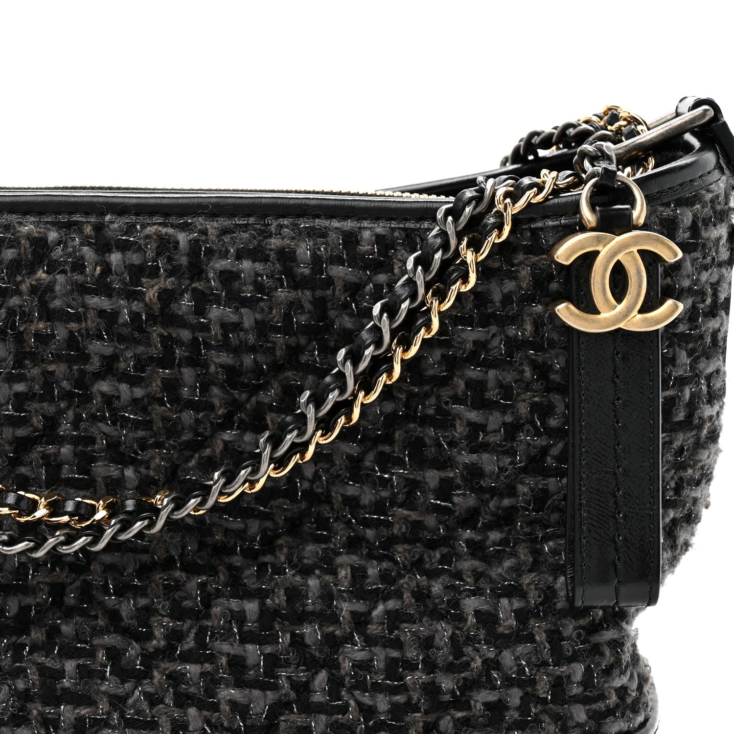 Chanel Tweed Calfskin Quilted Medium Gabrielle Hobo Black 8 of 10