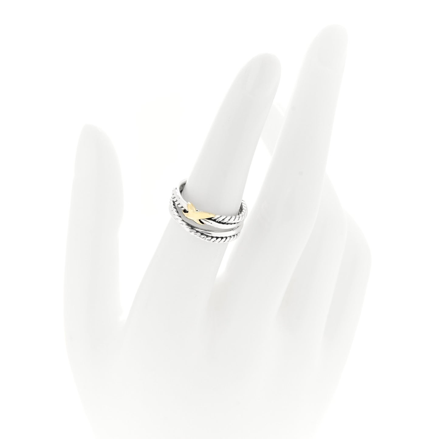 Sterling Silver 18K Yellow Gold 6mm X Crossover Ring 52 6