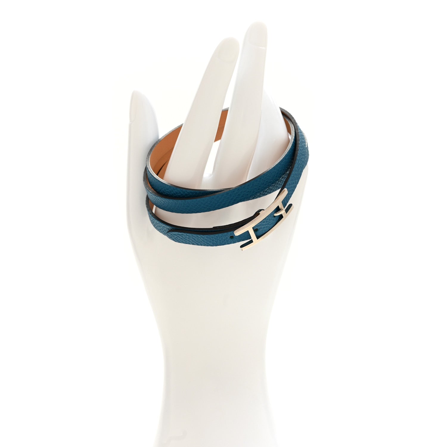 Hermes Epsom Hapi 3 MM Triple Tour Wrap Bracelet Bleu Izmir 2 of 5