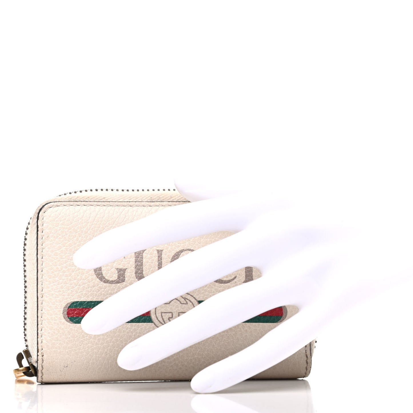 Calfskin Logo Zip Around Card Case White
