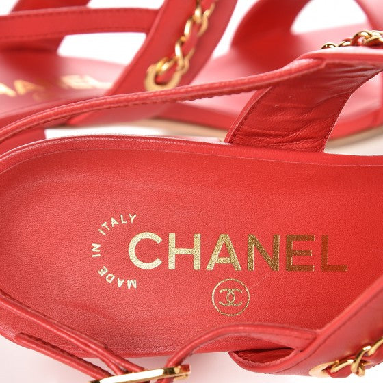 Chanel Lambskin Chain Sandals 38 Red 7 of 9
