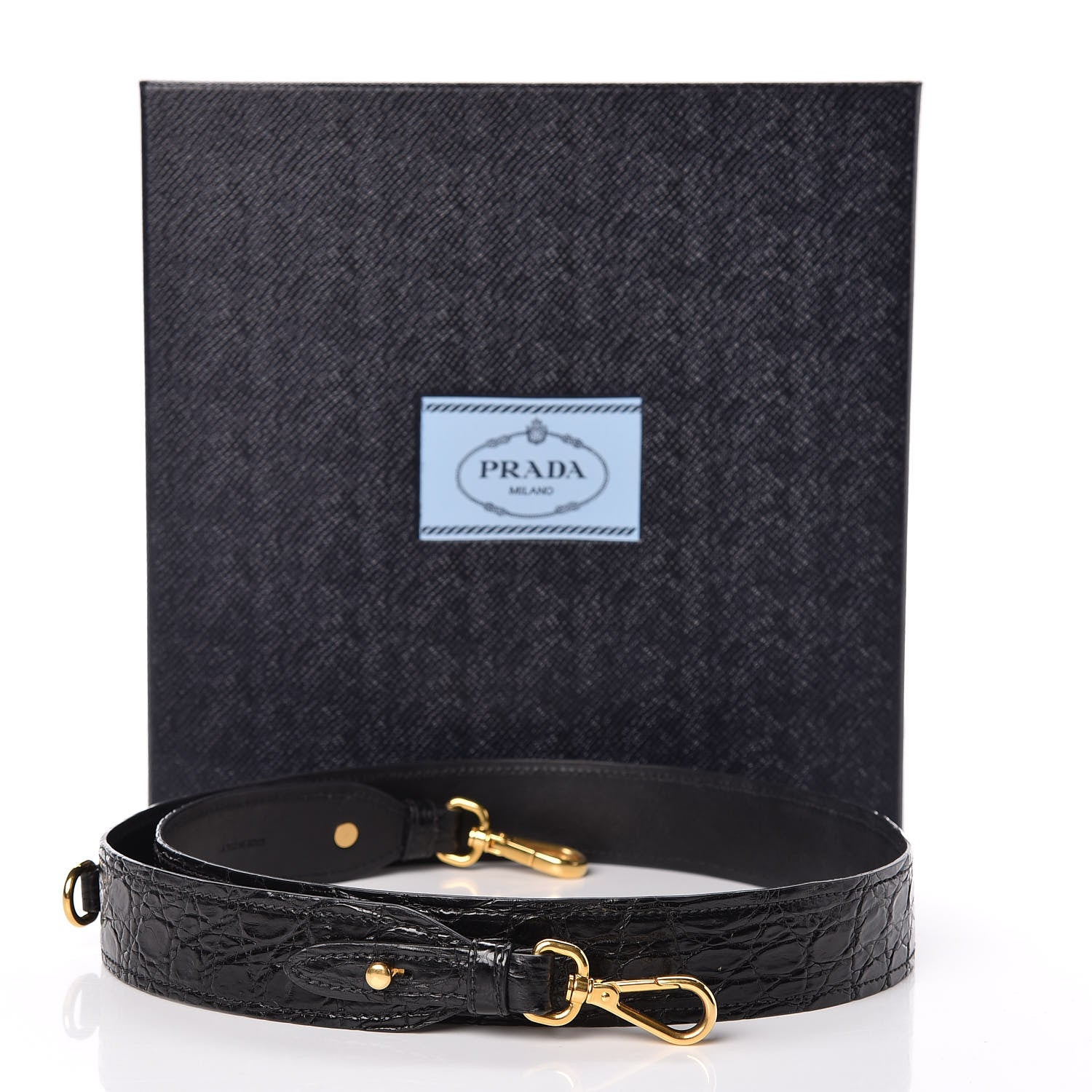 Prada Calfskin Crocodile Embossed Pionniere Shoulder Strap Black 5 of 5