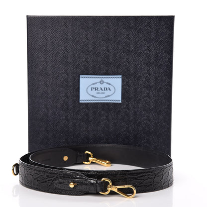 Prada Calfskin Crocodile Embossed Pionniere Shoulder Strap Black 5 of 5
