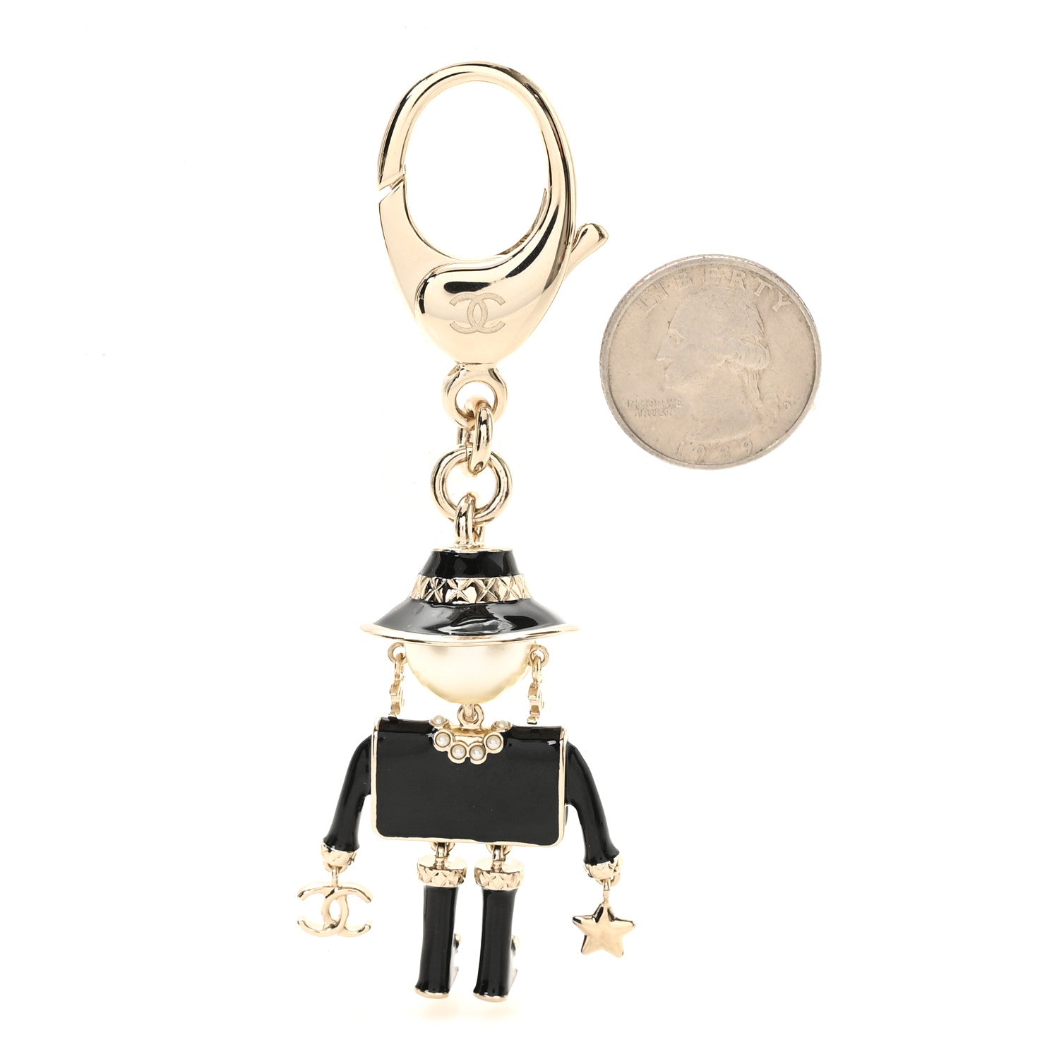 Chanel Metal Pearl Coco Mademoiselle Figurine Bag Charm Gold Black