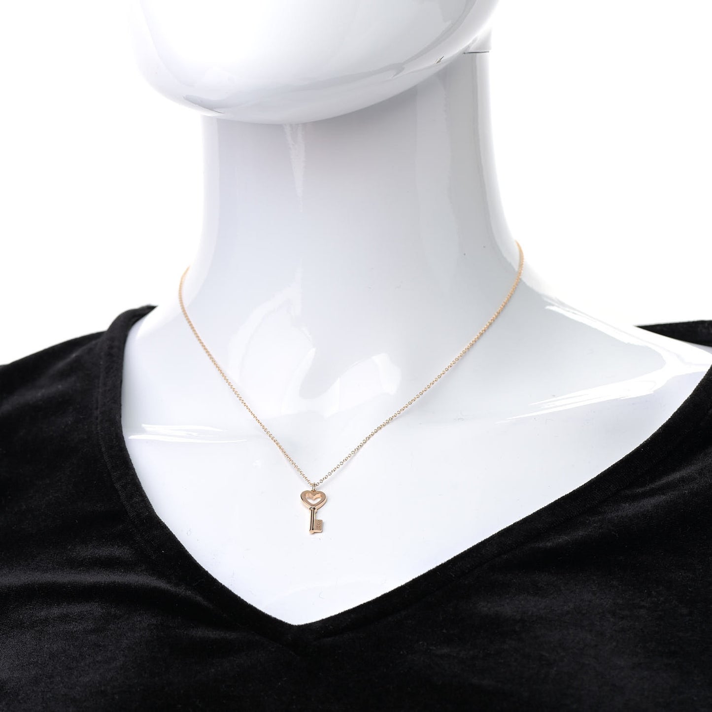 18K Rose Gold Mini Heart Key Pendant Necklace
