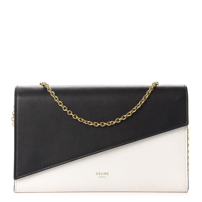 Celine Lambskin Large Diagonal Flap On Chain Black White 1 of 9