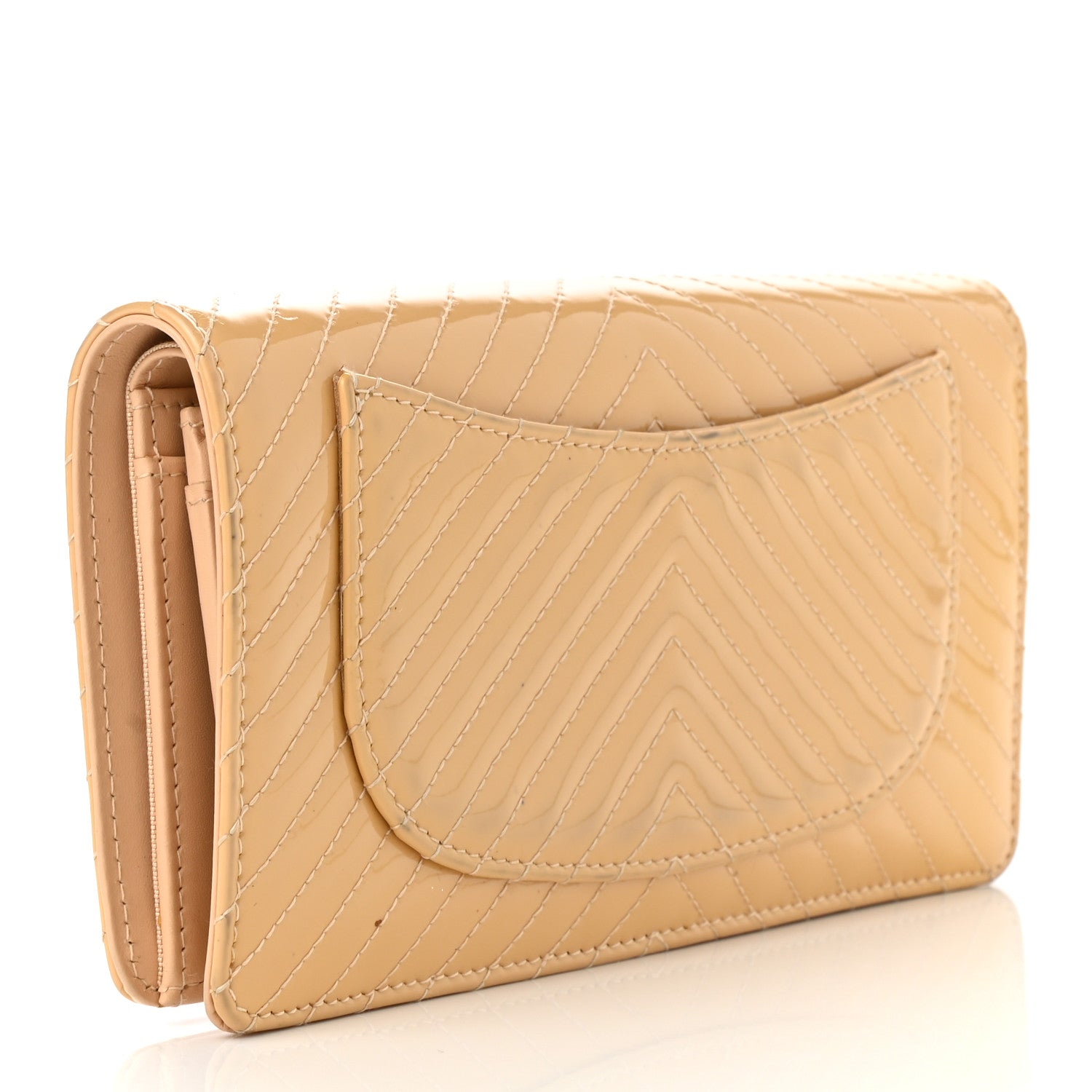 Chanel Patent Chevron Quilted Yen Wallet Beige 3 of 11