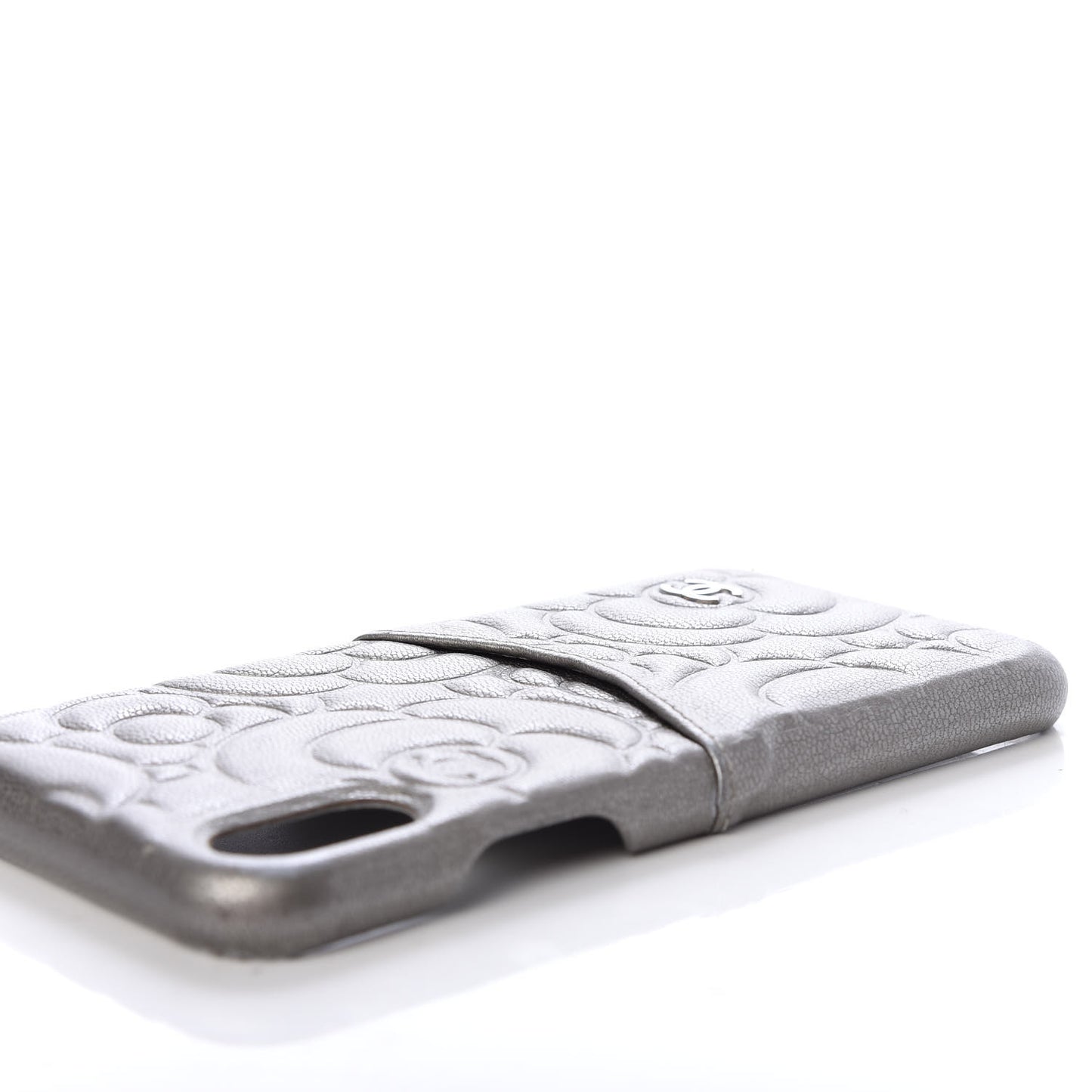 Goatskin Camellia Embossed iPhone X Case Grey