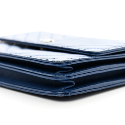 Chanel Lambskin Chevron Quilted Square Wallet On Chain WOC Blue 11 of 11