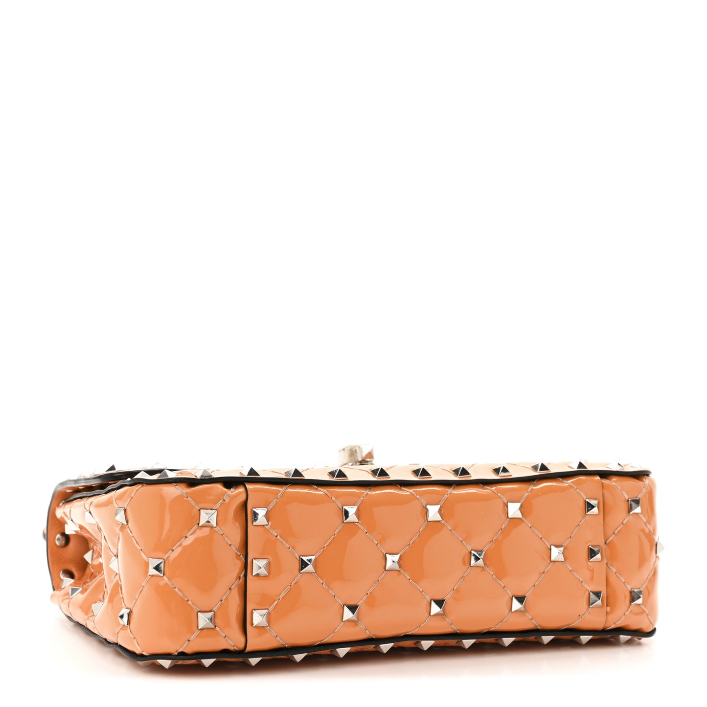 Patent Small Rockstud Spike Shoulder Bag Orange