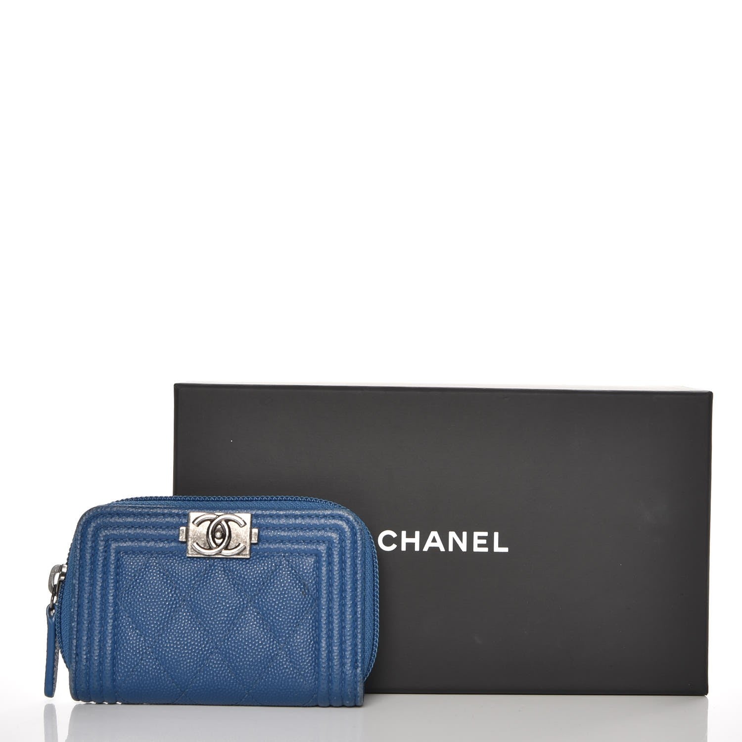 Chanel Caviar Quilted Boy Zip Around Coin Purse Wallet Blue 12 of 12