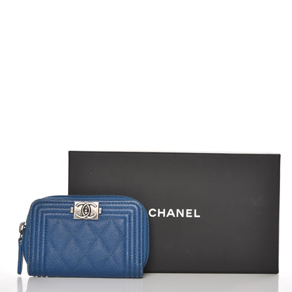 Chanel Caviar Quilted Boy Zip Around Coin Purse Wallet Blue 12 of 12