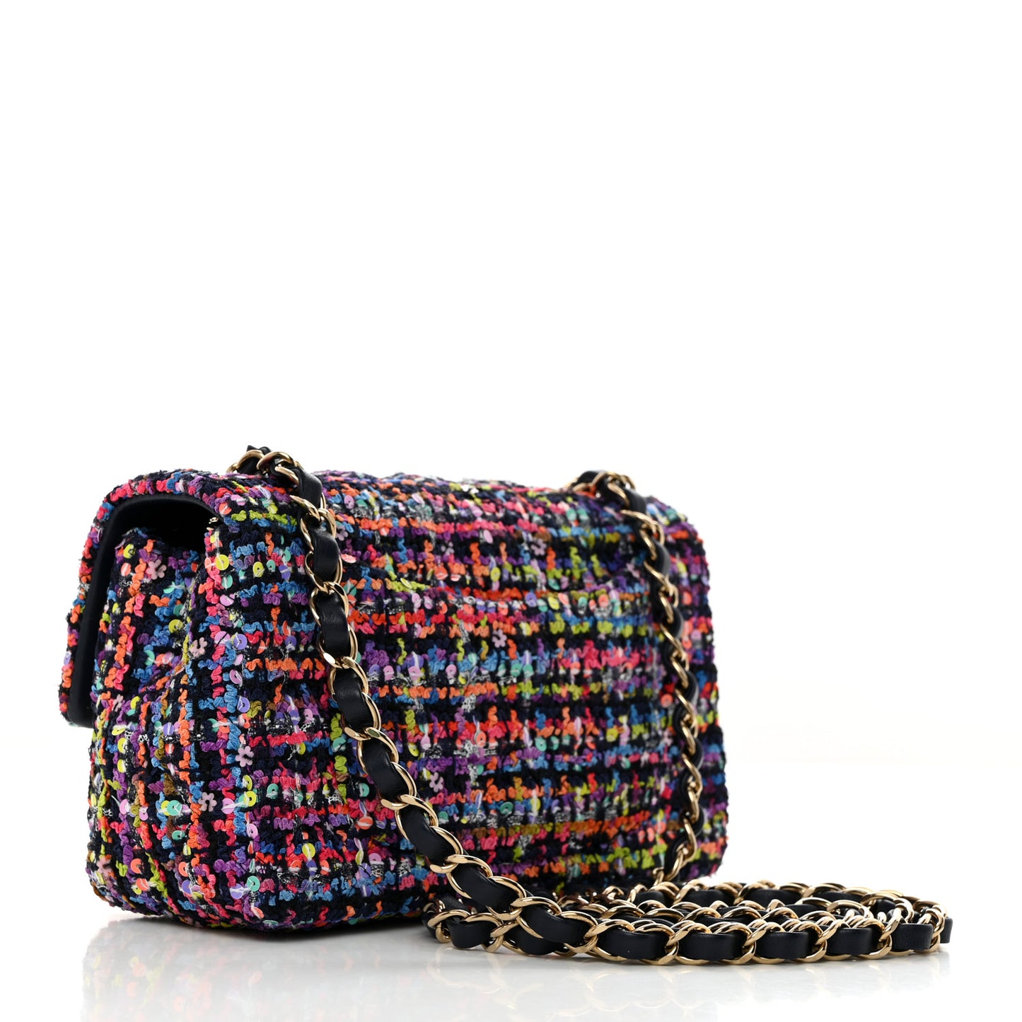 Tweed Quilted Mini Rectangular Flap Navy Blue Multicolor