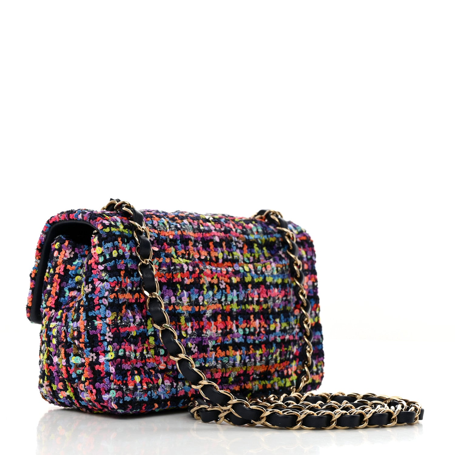 Chanel Tweed Quilted Mini Rectangular Flap Navy Blue Multicolor 2 of 10