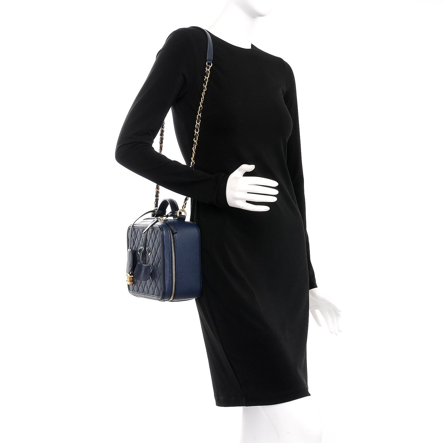 Caviar Quilted Large CC Filigree Vanity Case Navy