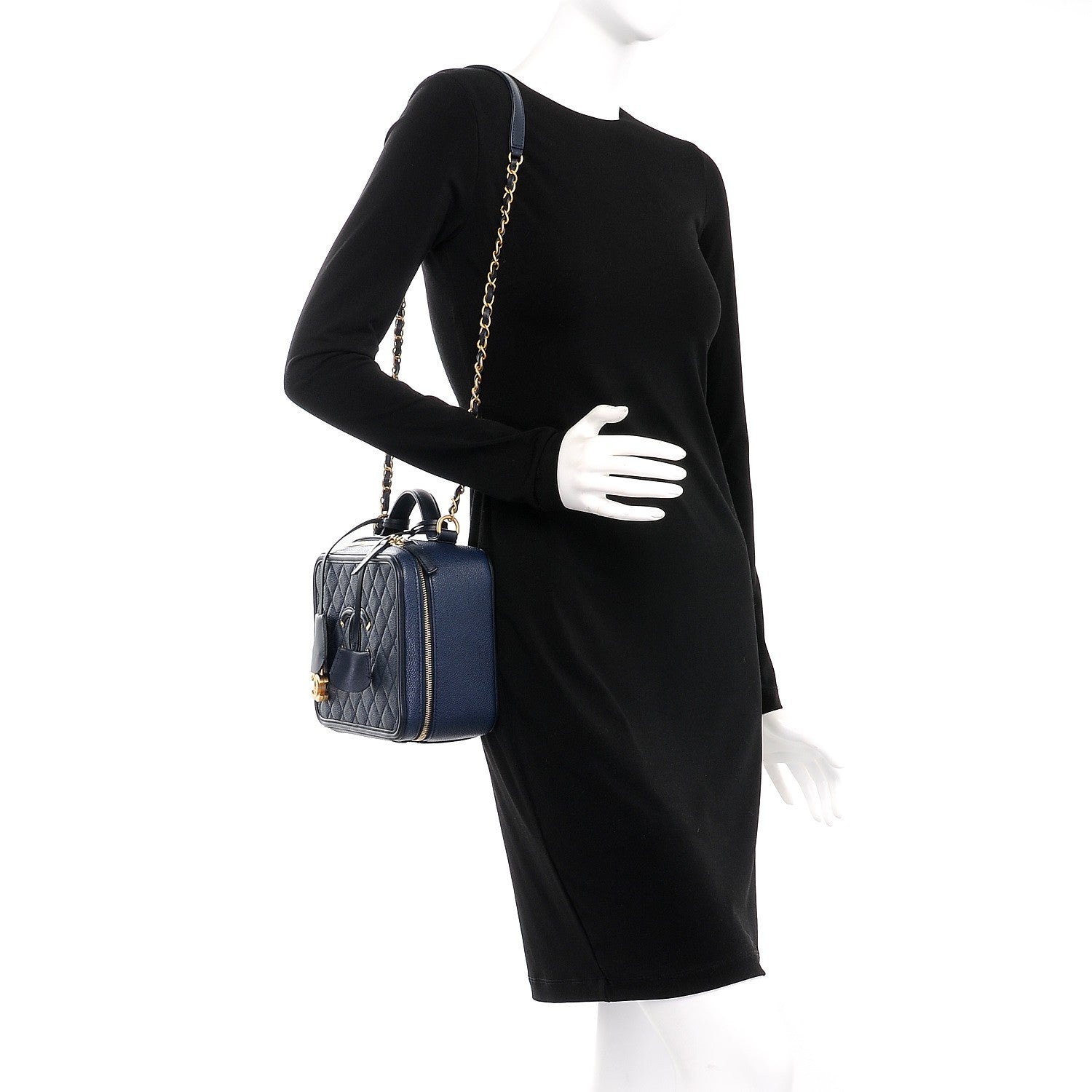 Chanel Caviar Quilted Large CC Filigree Vanity Case Navy 2 of 8
