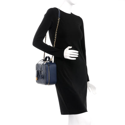 Chanel Caviar Quilted Large CC Filigree Vanity Case Navy 2 of 8