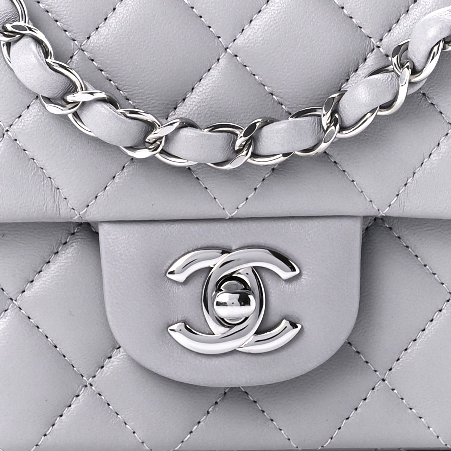 Lambskin Quilted Mini Rectangular Flap Grey