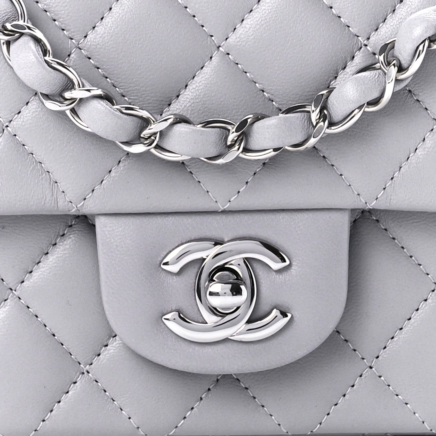 Chanel Lambskin Quilted Mini Rectangular Flap Grey 9 of 13