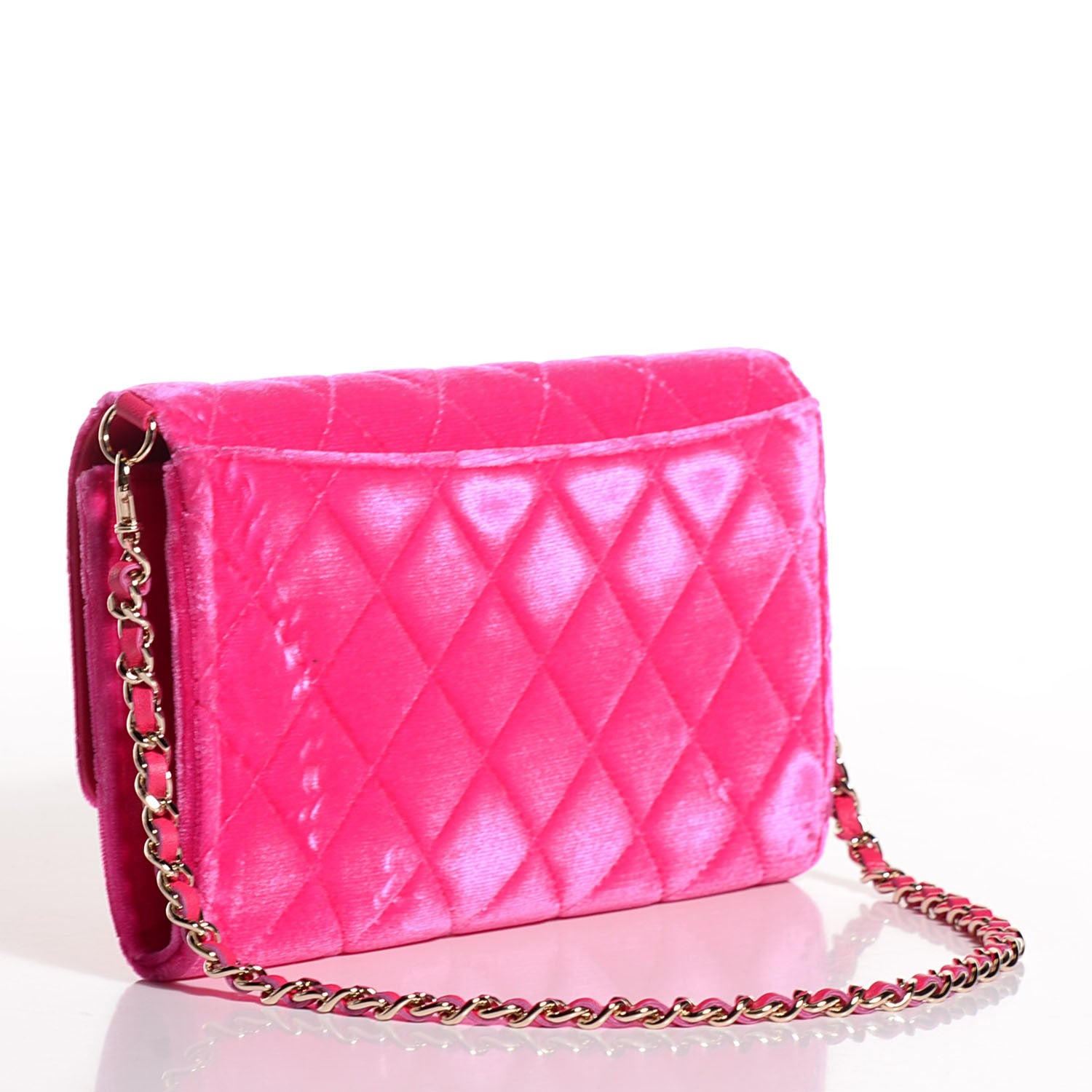 Chanel Velvet Quilted Clutch With Chain Pink 3 of 9