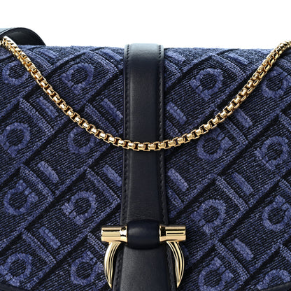 Salvatore Ferragamo Jacquard Gancini Monogram Small Mia Crossbody Bag Denim Midnight Blue 8 of 11