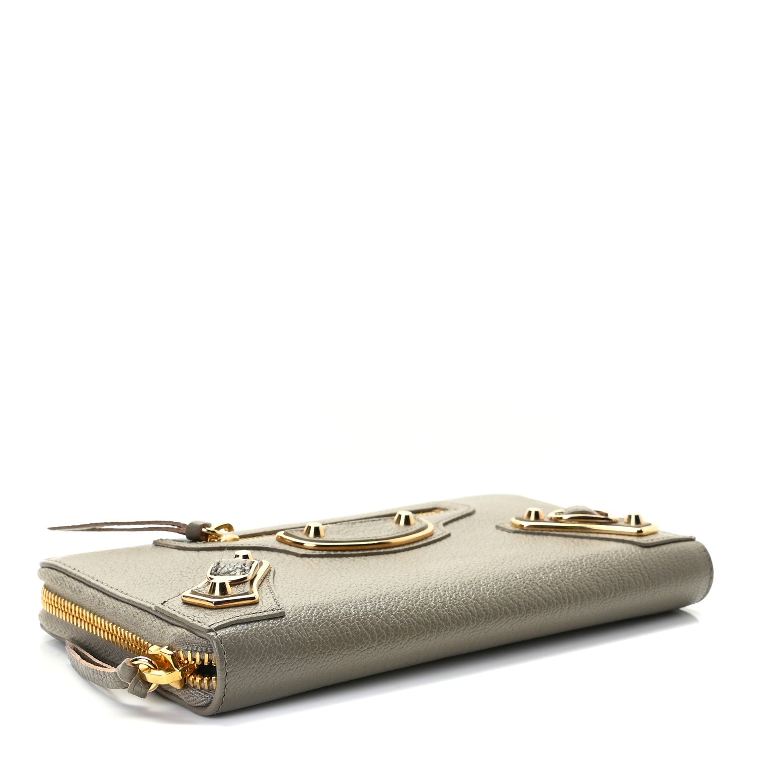 Balenciaga Chevre Gold Metallic Edge Hardware Zip Around Wallet Gris Taupe 4 of 6