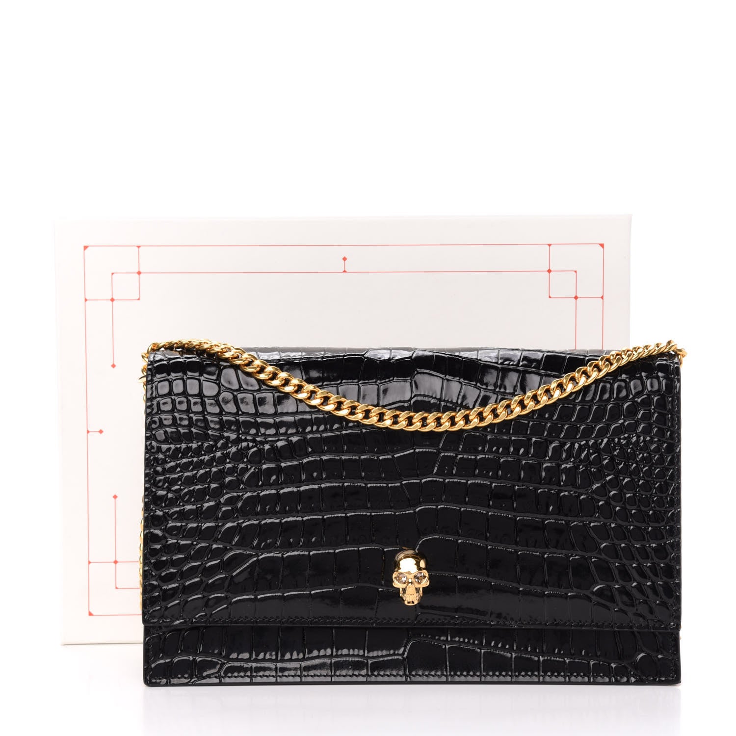 Alexander McQueen Calfskin Crocodile Embossed Skull Medium Shoulder Bag Black 10 of 10