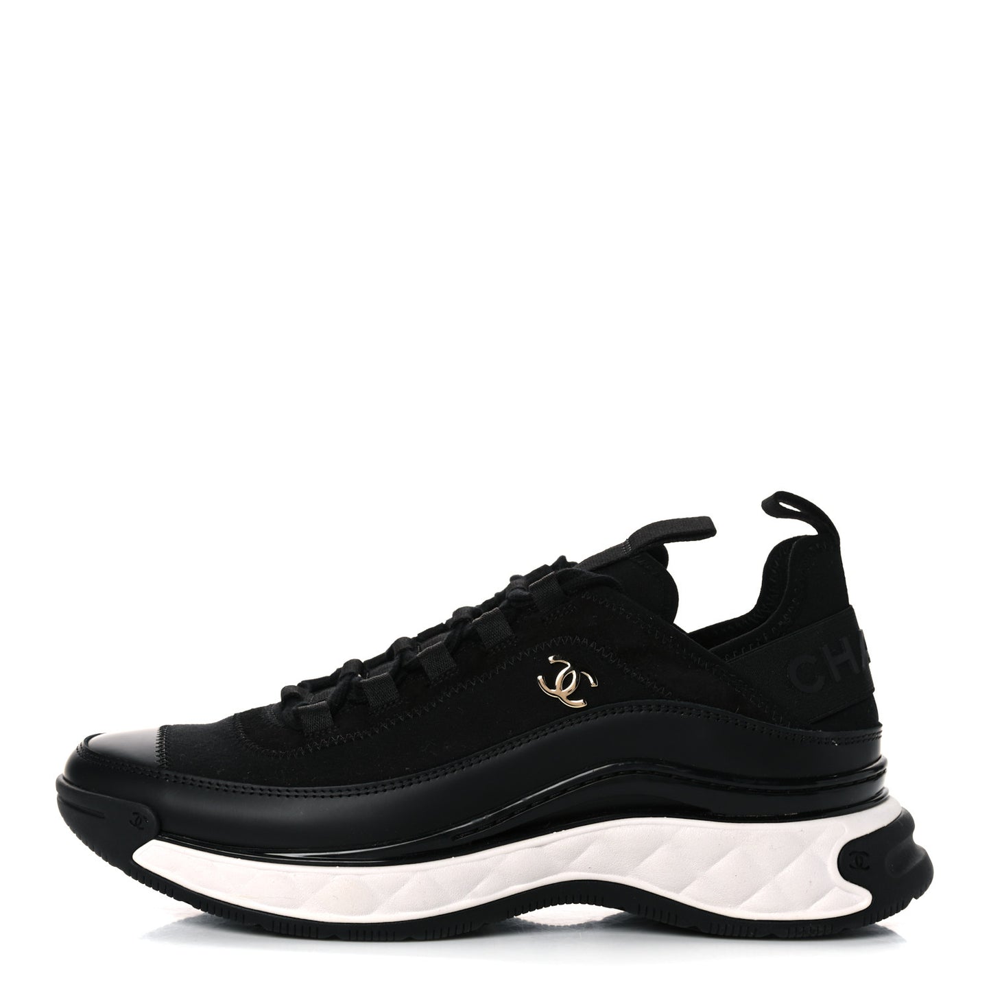 Velvet Calfskin Mixed Fibers CC Sneakers 38.5 Black