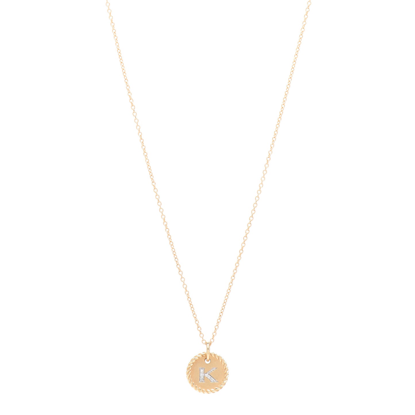 18K Yellow Gold Diamond Initial K Charm Pendant Necklace