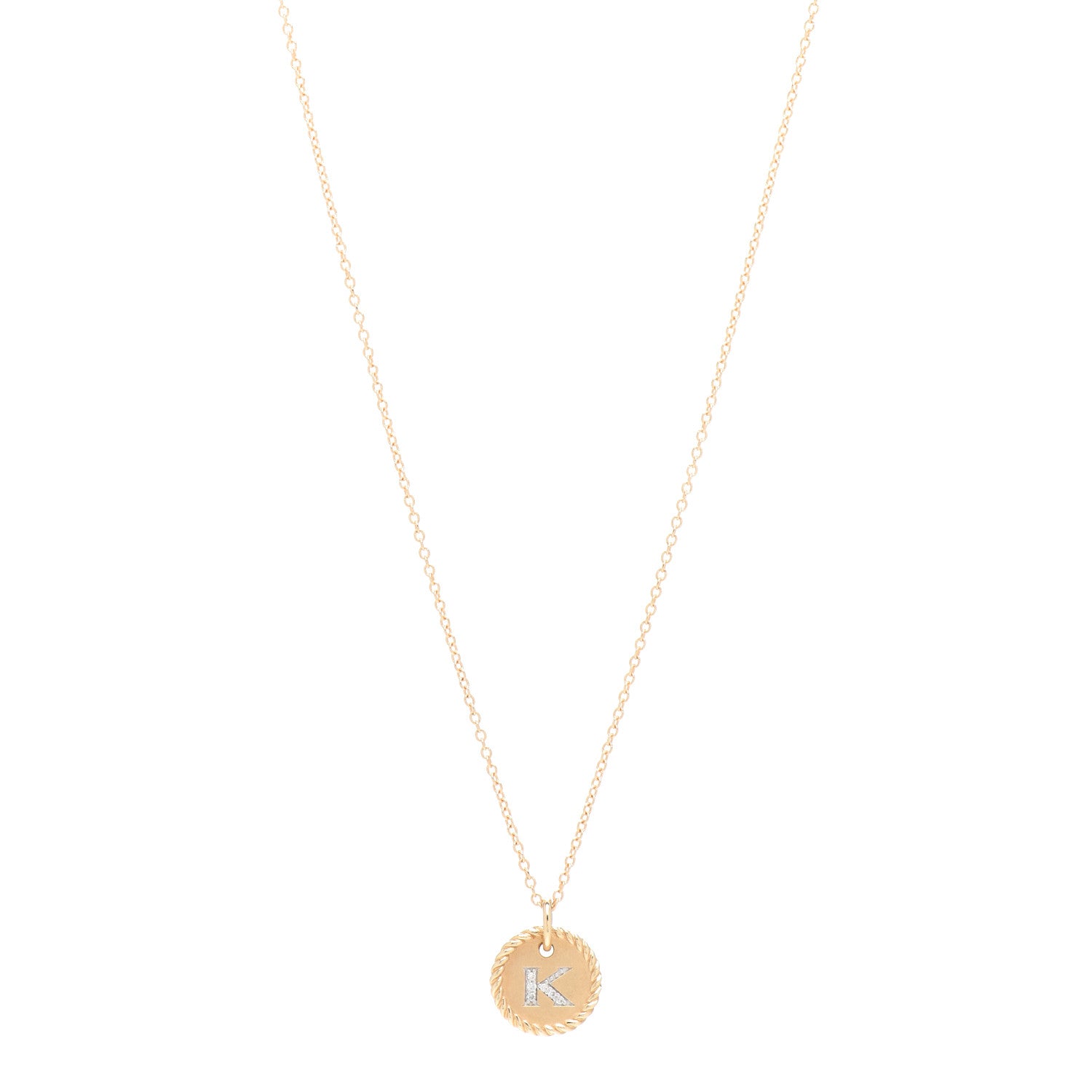 David Yurman 18K Yellow Gold Diamond Initial K Charm Pendant Necklace 1 of 5