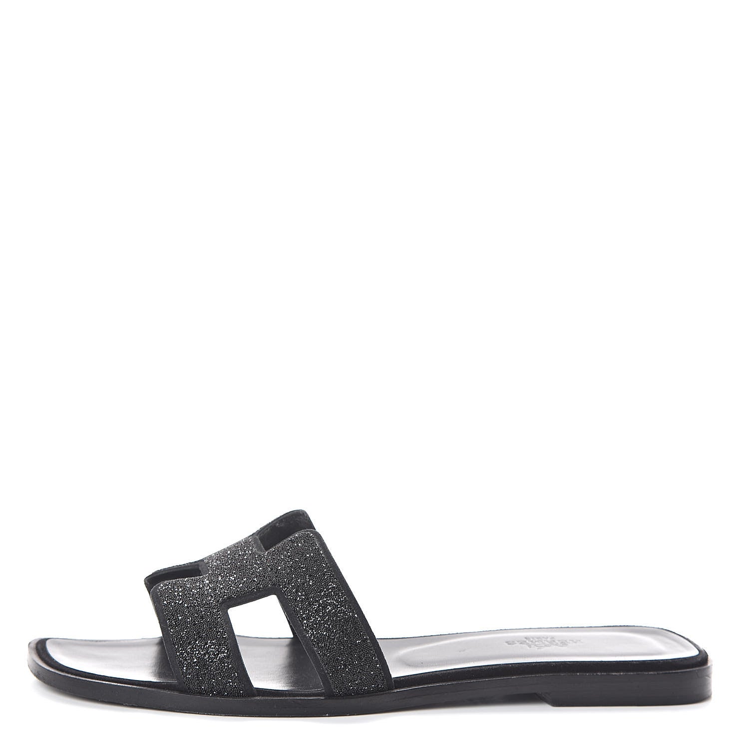 Hermes Suede Goatskin Crystal Powder Oran Sandals 38.5 Black 1 of 7