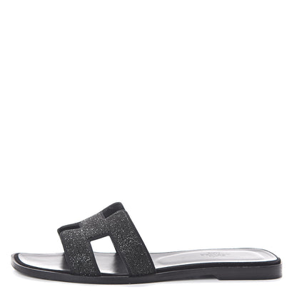 Hermes Suede Goatskin Crystal Powder Oran Sandals 38.5 Black 1 of 7