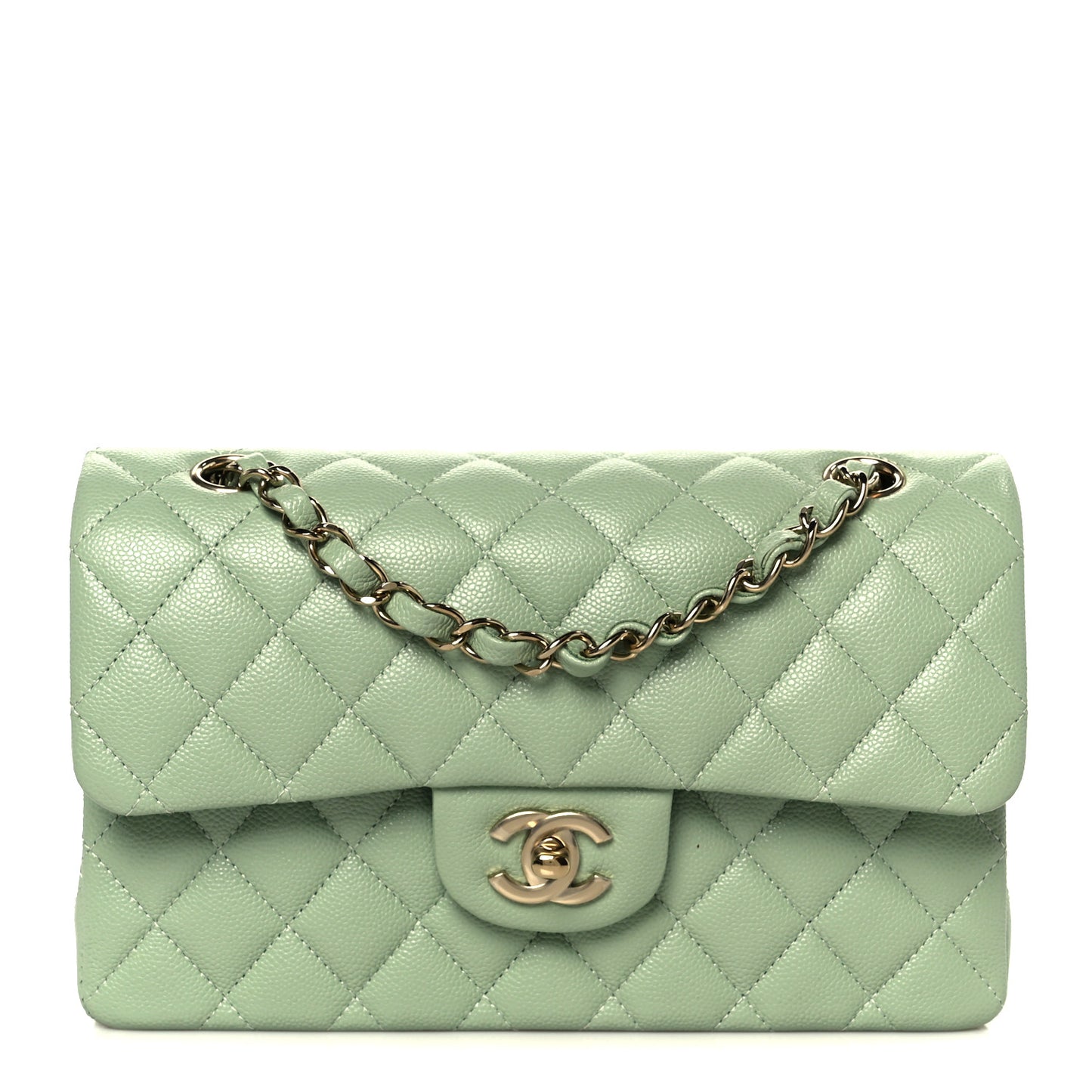 Caviar Quilted Small Double Flap Light Green