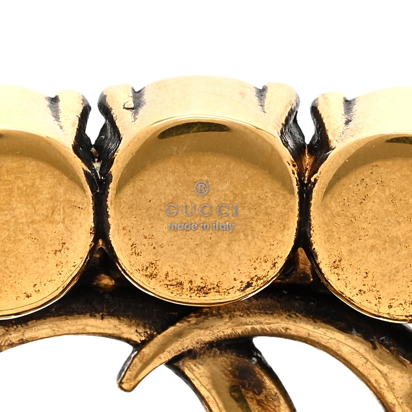 Metal Crystal Double G Brooch Aged Gold